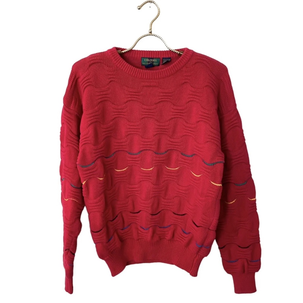 Vtg 90s Textured 3D Sweater Red Colours by Alexander Julian Biggie Smalls Cosby
